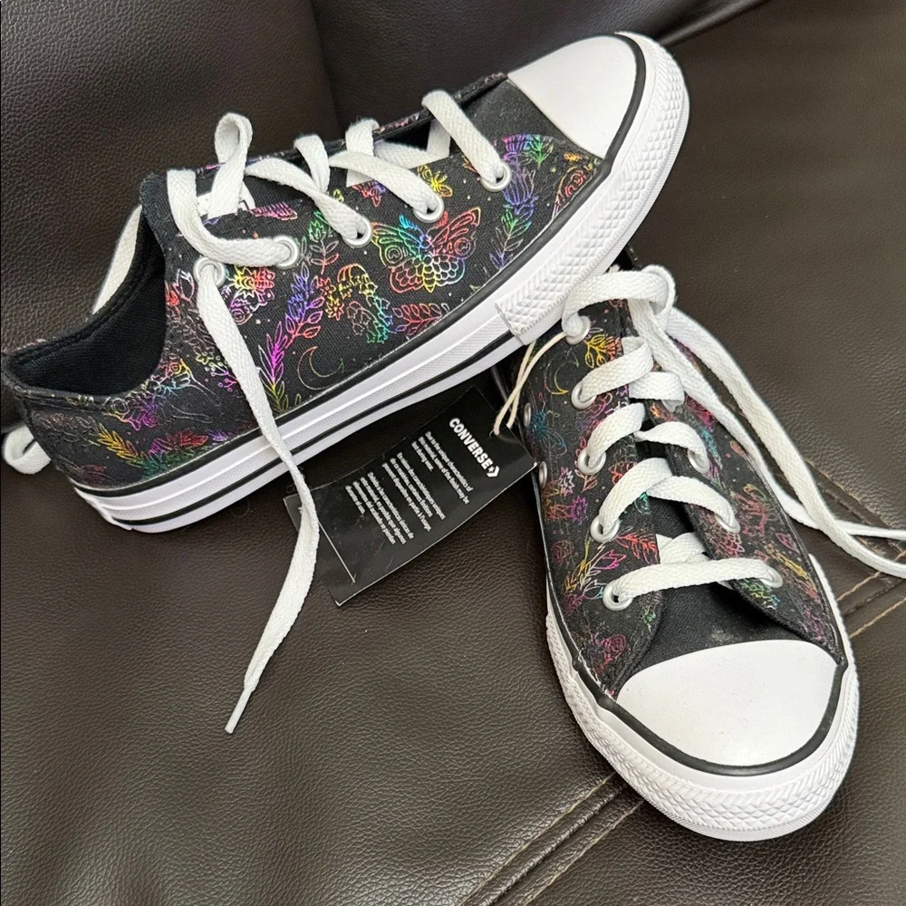 Converse New Kids' Black with Colorful Patterns Sneakers - Picture 1 of 5